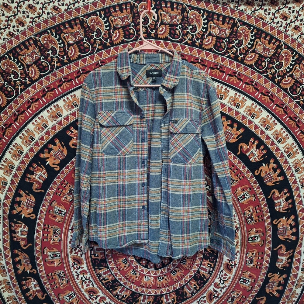 Brixton Men's Classic Lightweight Denim Blue Plaid Utility Flannel
